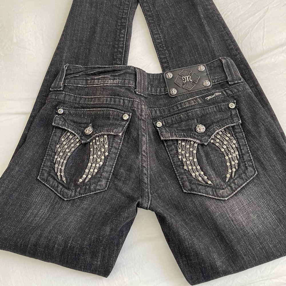 Miss Me - Black low rise embellished jeans.